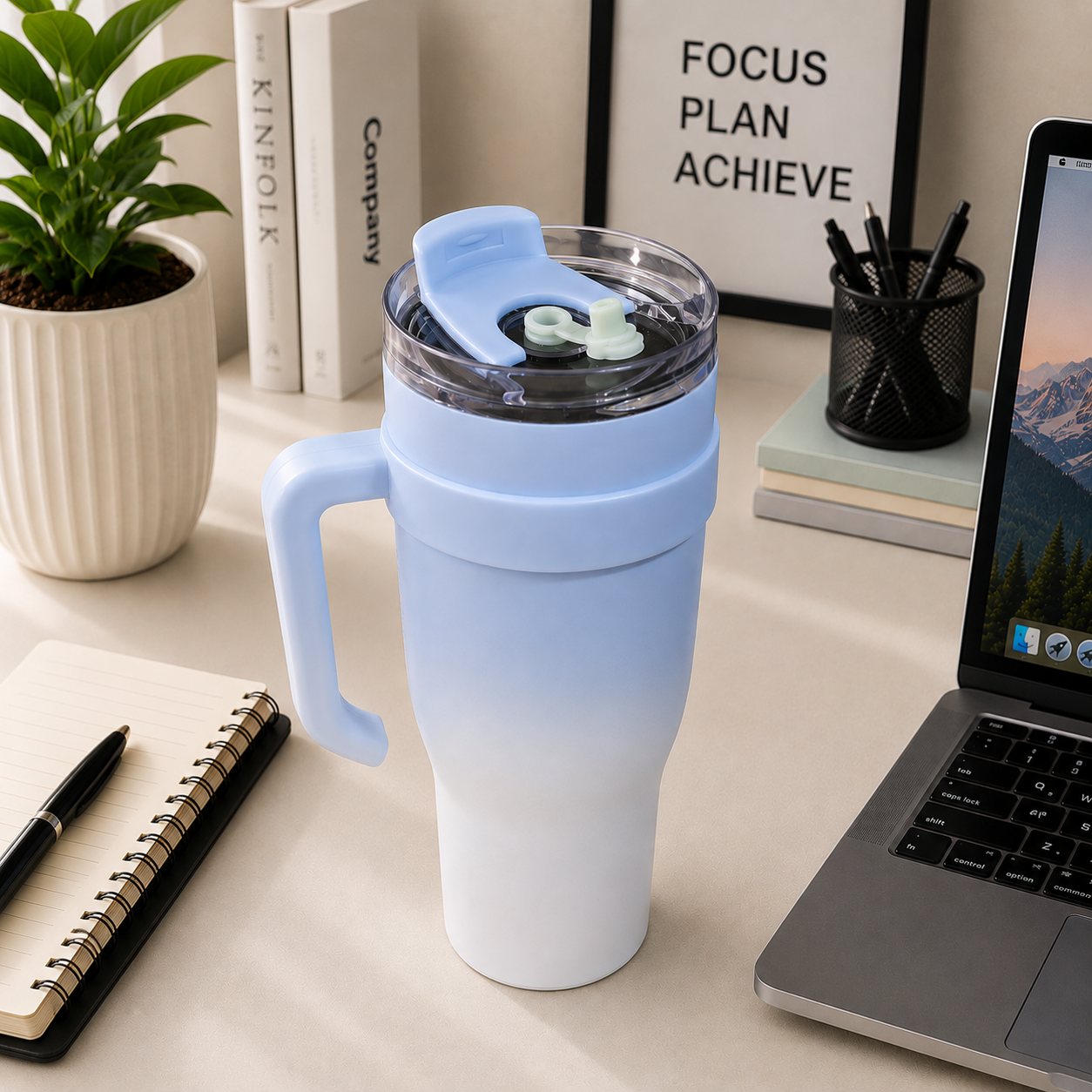 40oz Insulated Travel Tumbler with Handle, Straw & Flip Lid .