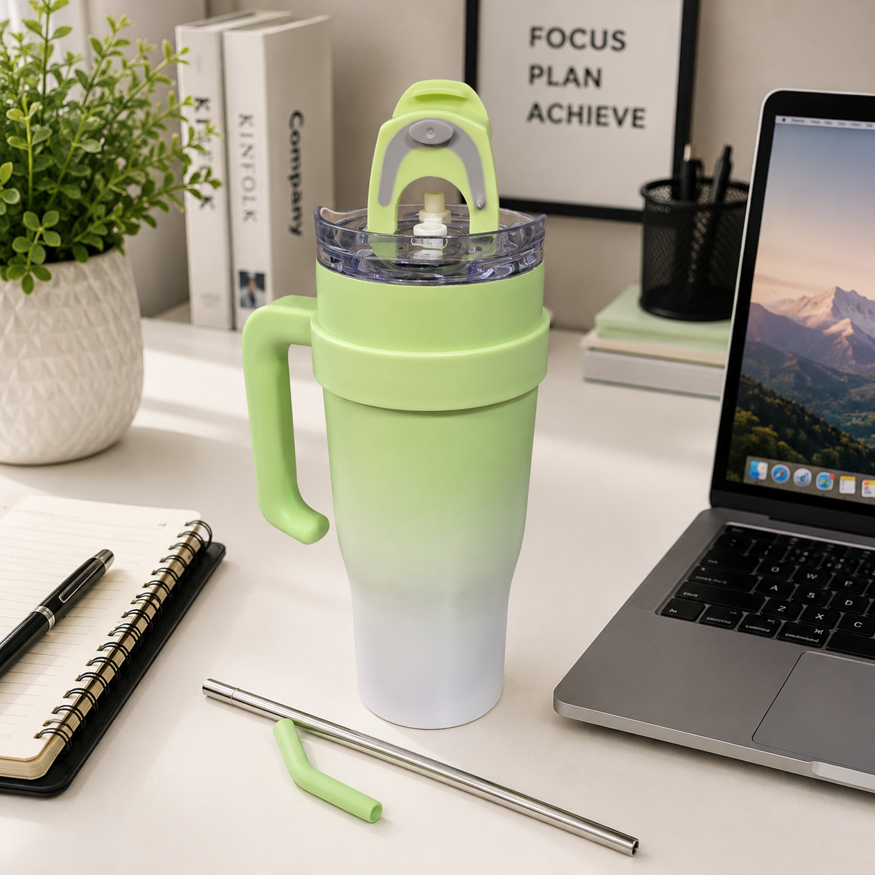 40oz Insulated Travel Tumbler with Handle, Straw & Flip Lid .