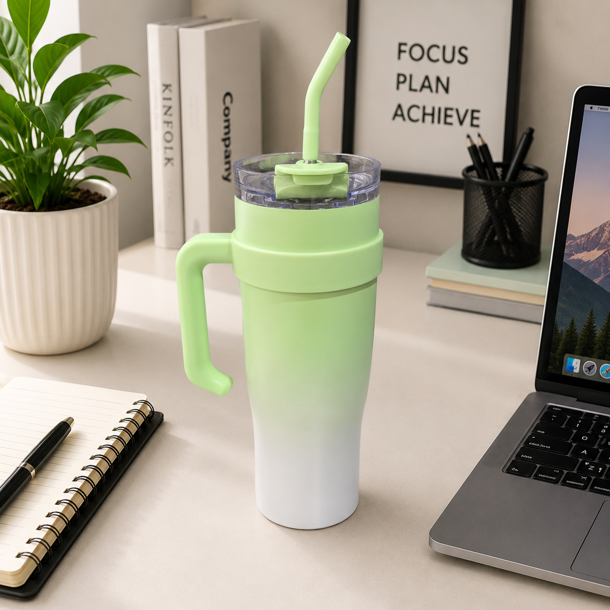 40oz Insulated Travel Tumbler with Handle, Straw & Flip Lid .