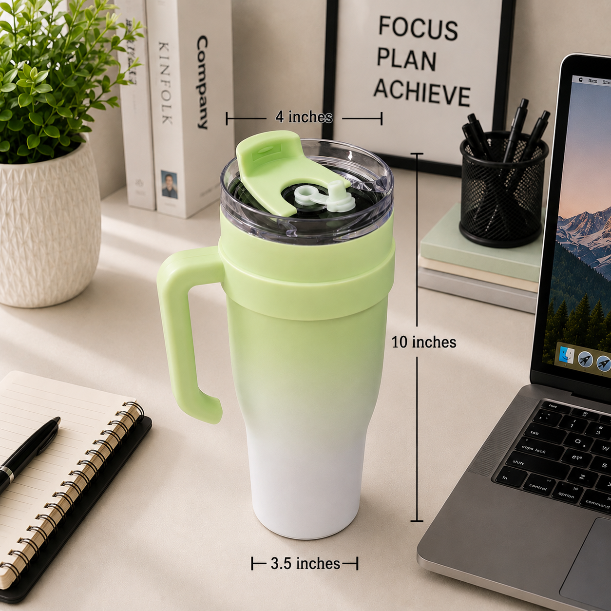 40oz Insulated Travel Tumbler with Handle, Straw & Flip Lid .